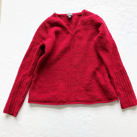 EILEEN FISHER Wool Red V Neck Pullover Sweater Womens Small Petite - Picture 3 of 10